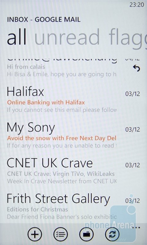Email на HTC 7 Mozart\