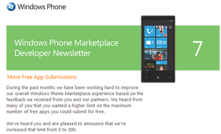 Ограничение на 5 бесплатных программ в год для Windows Phone 7 снято