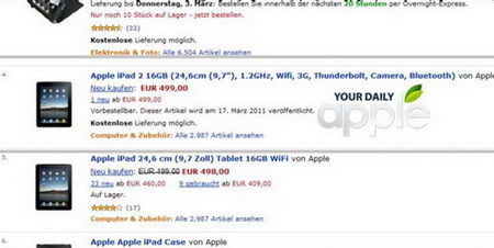 Характеристики iPad 2 раскрыты Amazon Germany