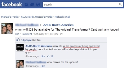 Google уже проверяет обновление до Android ICS для ASUS Eee Pad Transformer